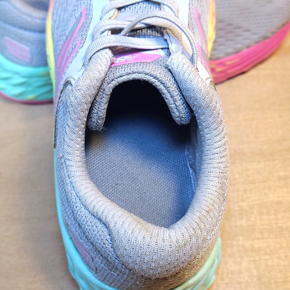 New Balance Fresh Foam Arishi Gray and Pink Kids No Tie Slip On Sneakers - Picture 9 of 10